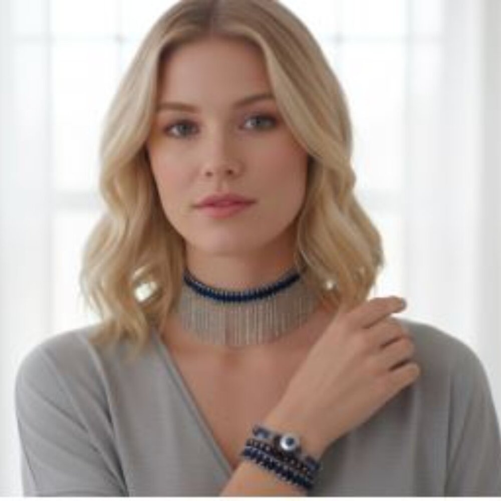 Nordstrom Treasure & Bond Women's Fringe Necklace Wrap Bracelet Set NWT 120 BLUE